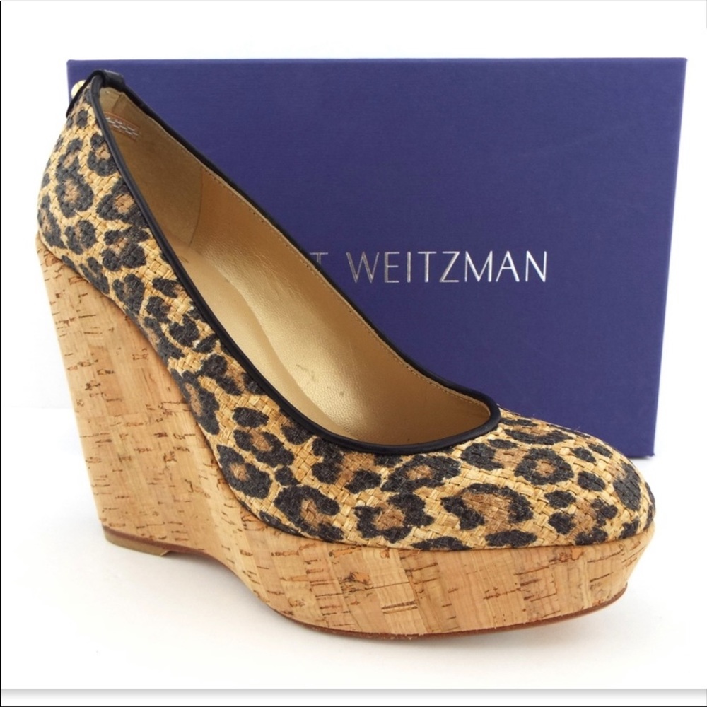 Unworn STUART WEITZMAN Leopard Cork Wedge Pumps